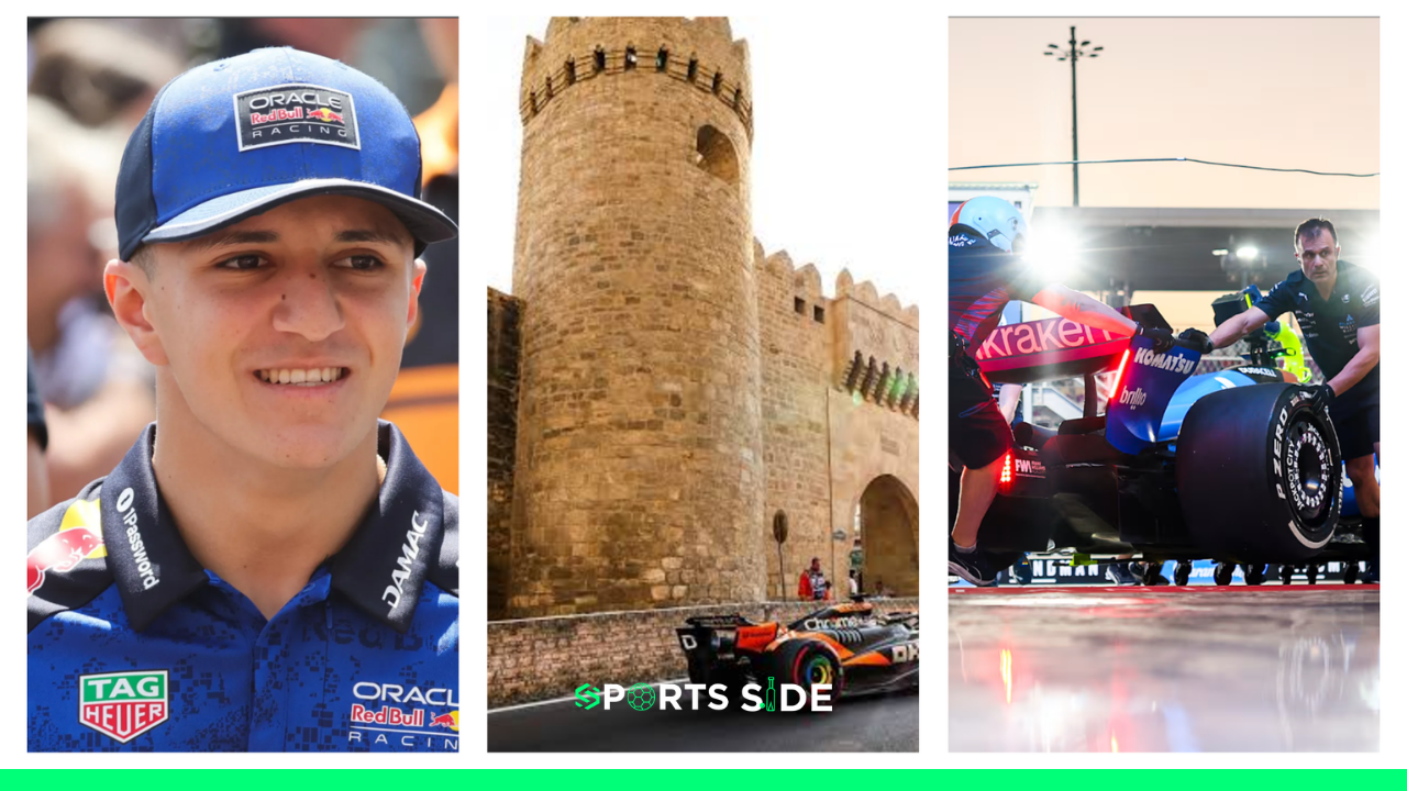From Left to Right: Isack Hadjar, McLaren Car on Baku track, Williams' F1 car